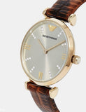 Emporio Armani Gianni T Bar Beige Dial Brown Leather Strap Watch For Women - AR1883 Authentic Buy Shop Now