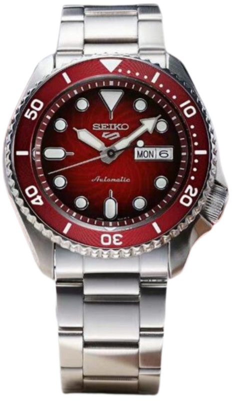 Seiko 5 Sports Mechanical Limited Edition Red Dial Silver Steel Strap Watch For Men - SRPK63K1 Authentic Buy Shop Now