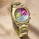 Guess Confetti Chronograph Rainbow Dial Gold Steel Strap Watch For Women - GW0483L4 Authentic Buy Shop Now