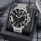 Emporio Armani World Explorer Black Dial Silver Steel Strap Watch for Men - AR11739 Authentic Buy Shop Now