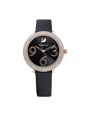 Swarovski Crystal Frost Black Dial Black Leather Strap Watch for Women - 5484058 Authentic Buy Shop Now