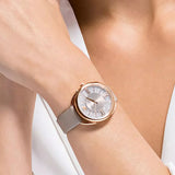 Swarovski Crystalline Glam Silver Dial Grey Leather Strap Watch for Women - 5452455 Authentic Buy Shop Now