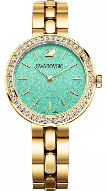 Swarovski Daytime Crystals Turquoise Dial Gold Steel Strap Watch for Women - 5182212 Authentic Buy Shop Now