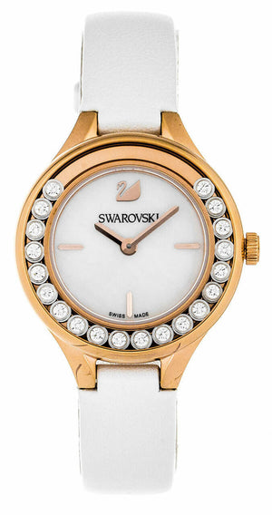 Swarovski Lovely Crystals Mother of Pearl Dial White Leather Strap Watch for Women - 5242904 Authentic Buy Shop Now