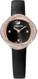 Swarovski Crystal Flower Black Dial Black Leather Strap Watch for Women - 5552421 Authentic Buy Shop Now