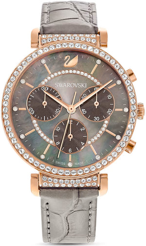 Swarovski Passage Chrono Grey Dial Grey Leather Strap Watch for Women - 5580348 Authentic Buy Shop Now