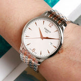 Tissot T Classic Tradition Lady White Dial Two Tone Steel Strap Watch For Women - T063.210.22.037.01 Authentic Buy Shop Now