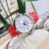 Tissot Couturier Lady Silver Dial Red Leather Strap Watch for Women - T035.210.16.031.01 Authentic Buy Shop Now