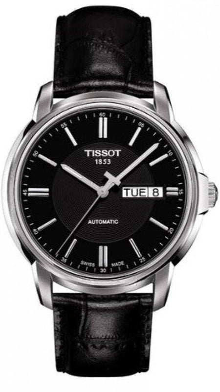 Tissot Automatics III Day Date Black Dial Black Leather Strap Watch For Men - T065.430.16.051.00 Authentic Buy Shop Now