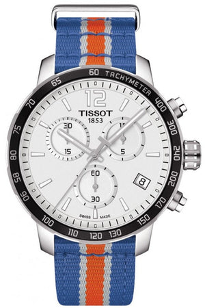 Tissot Quickster Chronograph NBA New York Kicks White Dial Multicolored Nato Strap Watch For Men - T095.417.17.037.06 Authentic Buy Shop Now