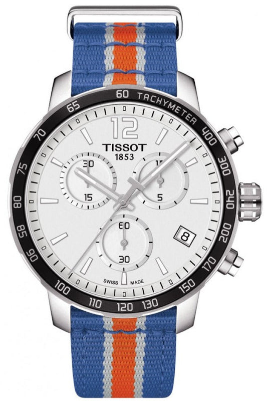 Tissot Quickster Chronograph NBA New York Kicks White Dial Multicolored Nato Strap Watch For Men - T095.417.17.037.06 Authentic Buy Shop Now