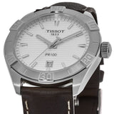 Tissot PR 100 Sport Silver Dial Brown Leather Strap Watch For Men - T101.610.16.031.00 Authentic Buy Shop Now