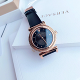 Versace V-Motif Vintage Logo Black Dial Black Leather Strap Watch for Women - VERE00818 Authentic Buy Shop Now