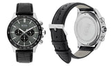 Hugo Boss Ikon Grey Dial Black Leather Strap Watch for Men - 1513177 Authentic Buy Shop Now