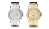 Michael Kors Dylan Glitz Chronograph White Dial Silver Steel Strap Watch For Women - MK5411 Authentic Buy Shop Now