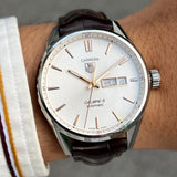 Tag Heuer Carrera Calibre 5 Automatic White Dial Brown Leather Strap Watch for Men - WAR201D.FC6291 Authentic Buy Shop Now