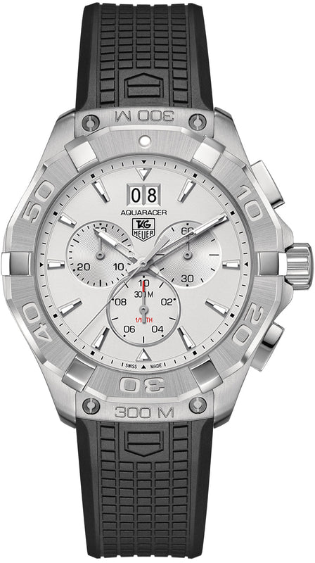Tag Heuer Aquaracer Chronograph White Dial Black Rubber Strap Watch for Men - CAY1111.FT6041 Authentic Buy Shop Now