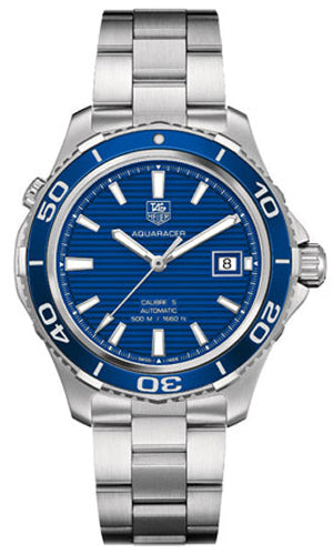 Tag Heuer Aquaracer Calibre 5 Automatic Blue Dial Silver Steel Strap Watch for Men - WAK2111.BA0830 Authentic Buy Shop Now