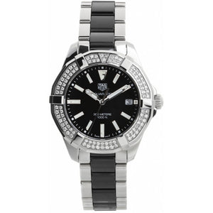 Tag Heuer Aquaracer Quartz Diamonds Black Dial Two Tone Steel Strap Watch for Men - WAY131E.BA0913 Authentic Buy Shop Now