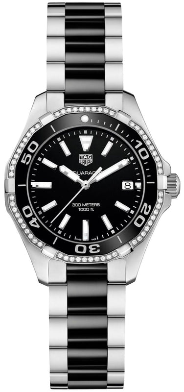 Tag Heuer Aquaracer Quartz Diamonds Black Dial Two Tone Steel Strap Watch for Women - WAY131G.BA0913 Authentic Buy Shop Now