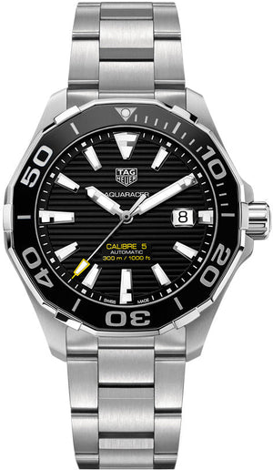 Tag Heuer Aquaracer Caliber 5 Black Dial Silver Steel Strap Watch for Men - WAY201A .BA0927 Authentic Buy Shop Now