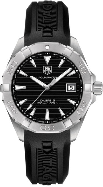 Tag Heuer Aquaracer Automatic Caliber 5 Black Dial Black Rubber Strap Watch for Men - WAY2110.FT8021 Authentic Buy Shop Now
