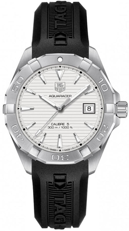 Tag Heuer Aquaracer Caliber 5 White Dial Black Rubber Strap Watch for Men - WAY2111.FT8021 Authentic Buy Shop Now