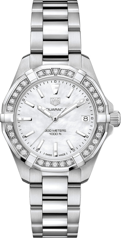 Tag Heuer Aquaracer Diamonds Mother of Pearl Dial Silver Steel Strap Watch for Women - WBD1313.BA0740 Authentic Buy Shop Now
