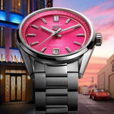Tag Heuer Carrera Date Automatic 18K Pink Dial Silver Steel Strap Watch for Women - WBN2313.BA0001 Authentic Buy Shop Now