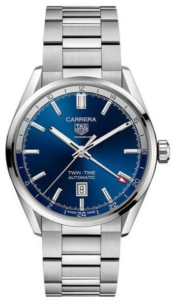 Tag Heuer Carrera Twin Time Blue Dial Silver Steel Strap Watch for Men - WBN201A.BA0640 Authentic Buy Shop Now