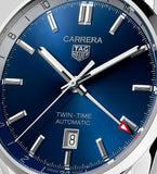 Tag Heuer Carrera Twin Time Blue Dial Silver Steel Strap Watch for Men - WBN201A.BA0640 Authentic Buy Shop Now