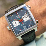Tag Heuer Monaco Automatic Chronograph Blue Dial Black Leather Strap Watch for Men - CAW211P.FC6356 Authentic Buy Shop Now