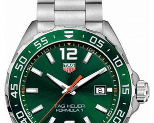 Tag Heuer Formula 1 Quartz Green Dial Silver Steel Strap Watch for Men - WAZ1017.BA0842 Authentic Buy Shop Now