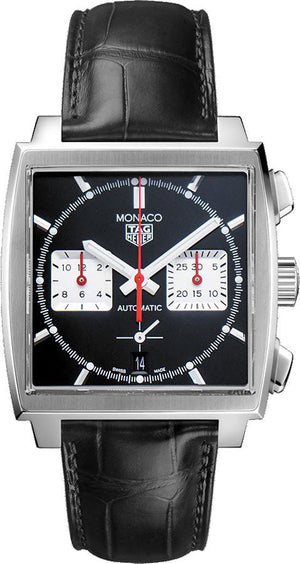 Tag Heuer Monaco Automatic Chronograph Black Dial Black Leather Strap Watch for Men - CBL2113.FC6177 Authentic Buy Shop Now