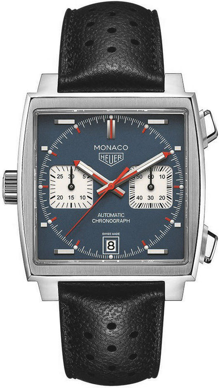 Tag Heuer Monaco Automatic Chronograph Blue Dial Black Leather Strap Watch for Men - CAW211P.FC6356 Authentic Buy Shop Now