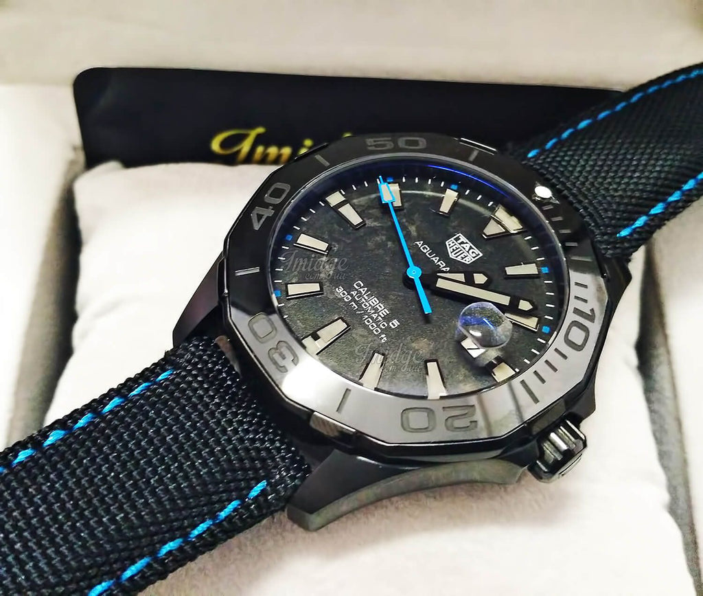 Tag Heuer Aquaracer Calibre 5 Black Nylon Strap Carbon Dial Watch for Men - WBD218C.FC6447 Authentic Buy Shop Now