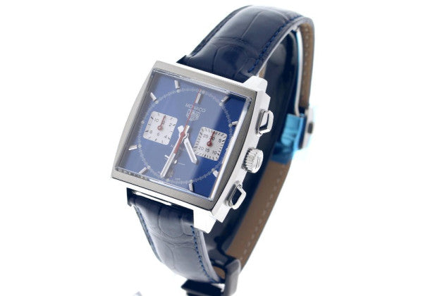 Tag Heuer Monaco Automatic Chronograph Blue Dial Blue Leather Strap Watch for Men - CBL2111.FC6453 Authentic Buy Shop Now