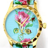 Gucci G Timeless Floral Turquoise Dial Turquoise Leather Strap Watch For Women - YA1264085 Authentic Buy Shop Now