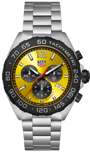 Tag Heuer Formula 1 Quartz Chronograph Yellow Dial Silver Steel Strap Watch for Men - CAZ101AM.BA0842 Authentic Buy Shop Now