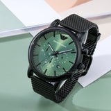 Emporio Armani Luigi Chronograph Green Dial Black Mesh Bracelet Watch For Men - AR11470 Authentic Buy Shop Now