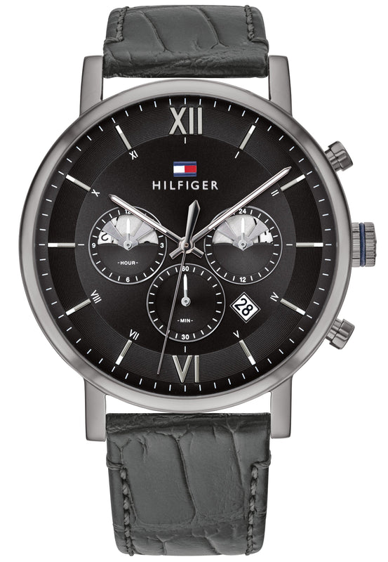 Tommy Hilfiger Evan Black Dial Black Leather Strap Watch for Men - 1710395 Authentic Buy Shop Now