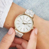 Michael Kors Pyper Quartz Silver Dial White Leather Strap Watch For Women - MK2858 Authentic Buy Shop Now