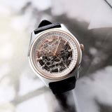 Emporio Armani Zeta Skeleton Automatic Silver Dial Black Leather Strap Watch For Men - AR60018 Authentic Buy Shop Now