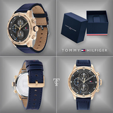 Tommy Hilfiger Trent Chronograph Grey Dial Black Leather Strap Watch For Men - 1791808 Authentic Buy Shop Now