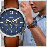 Fossil Neutra Chronograph Blue Dial Brown Leather Strap Watch for Men - FS5453 Authentic Buy Shop Now