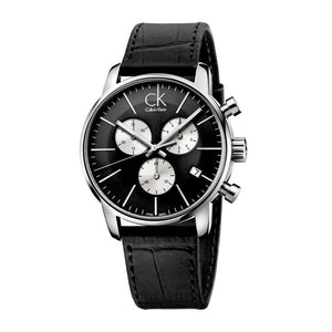 Calvin Klein City Chronograph Black Dial Black Leather Strap Watch for Men - K2G271CX Authentic Buy Shop Now