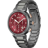 Hugo Boss One Chronograph Red Dial Grey Steel Strap Watch For Men - 1514000 Authentic Buy Shop Now