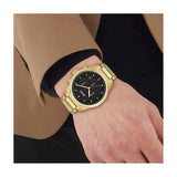 Hugo Boss Trace Chronograph Black Dial Gold Steel Strap Watch For Men - 1514006 Authentic Buy Shop Now