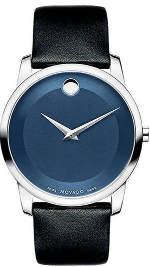 Movado Museum Classic Blue Dial Black Leather Strap Watch for Men - 606610 Authentic Buy Shop Now