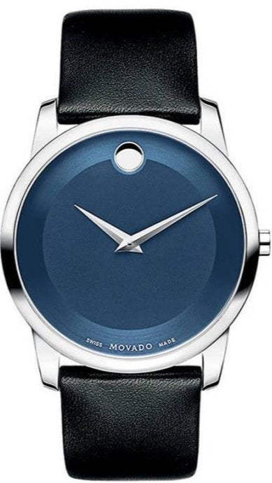 Movado Museum Classic Blue Dial Black Leather Strap Watch for Men - 606610 Authentic Buy Shop Now